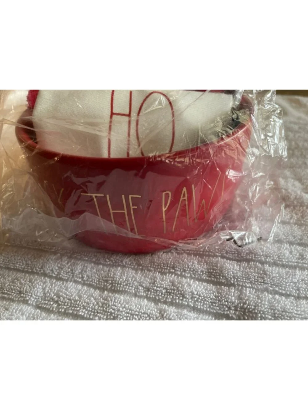 Rae Dunn Dog Food Bowl Christmas Gift Set “DECK THE PAWS” W/ Pet Bandanna & Toy